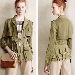 Hei Hei Anthropologie Olive Green Women's belted Jacket L